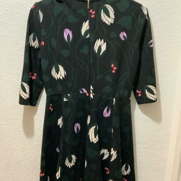 Kate Spade Long Bell Sleeve Floral Print Mini Dress Black Stretchy S - Picture 6 of 8